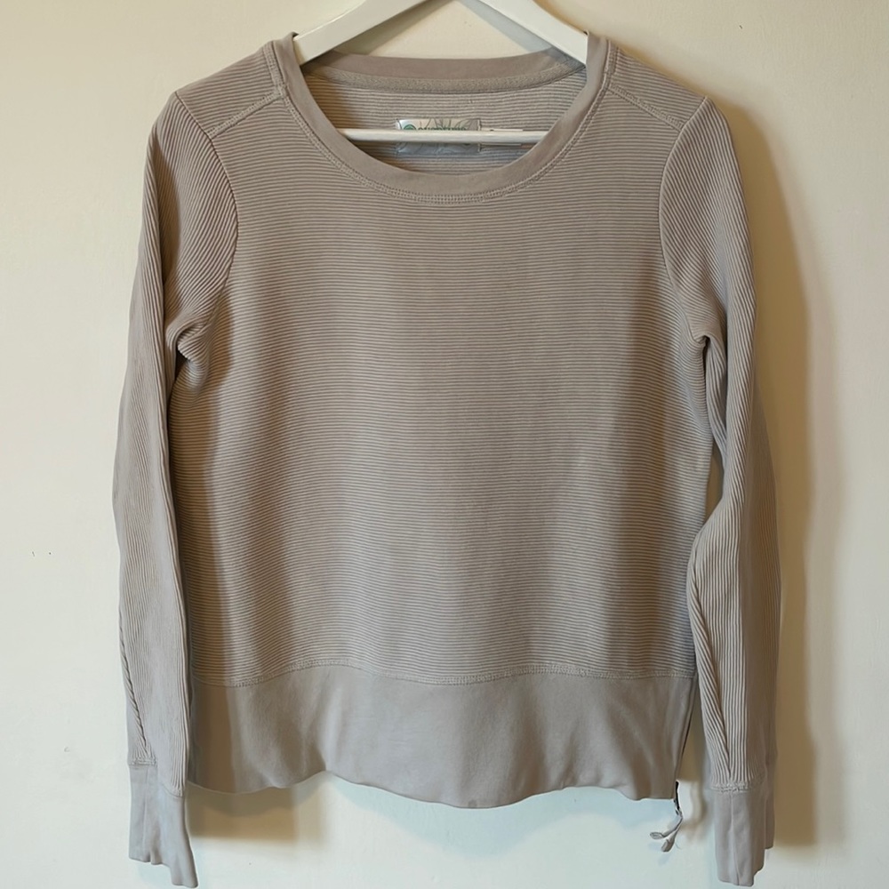 Taupe Ribbed Long Sleeve Sweatshirt Top with Side Zipper-Size Small